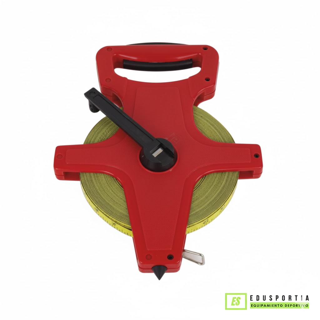 Cinta métrica 100 m metalica con chasis de acero y empuñadura plastico